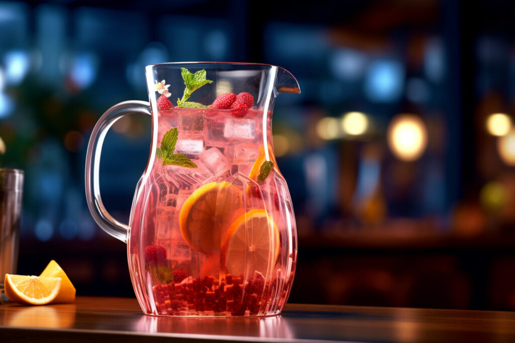 pitcher of pink fruit punch